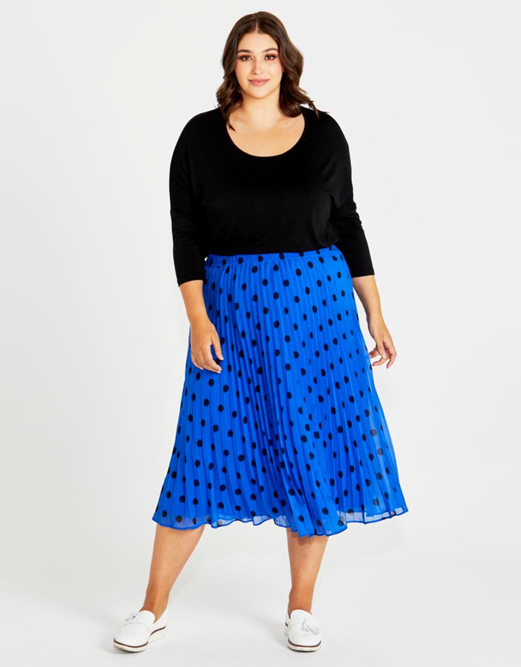 Plus size blue outlet pleated skirt