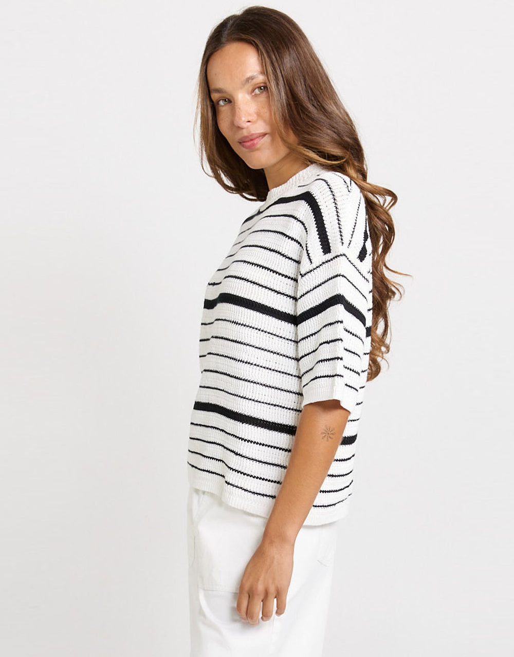 Dylan Knit Tee - White/Black Stripe