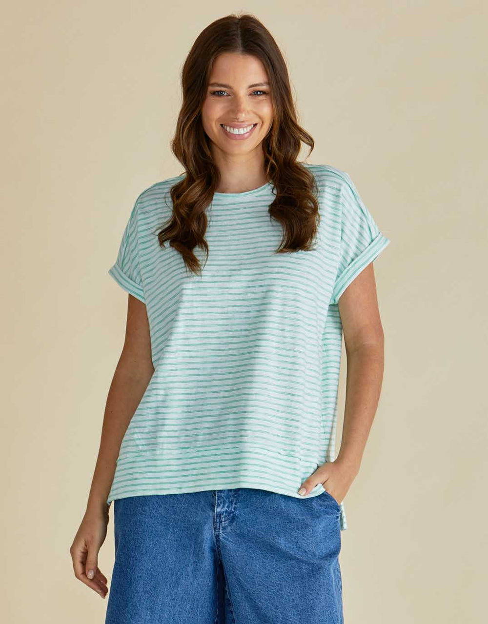 betty-basics-shirley-short-sleeve-tee-green-stripe-womens-clothing