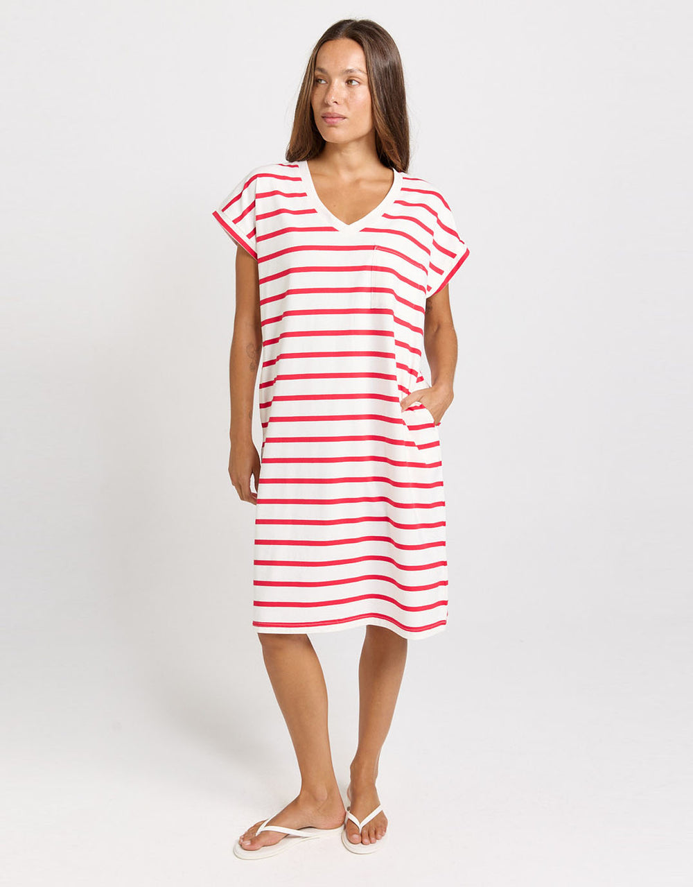 Zena T-Shirt Dress  - Red/White Stripe