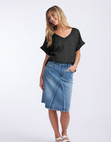 Calypso Linen Short Sleeve Top - Black