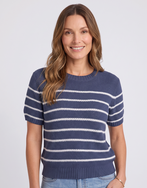 Blair Stripe Short Sleeve Knit - Navy