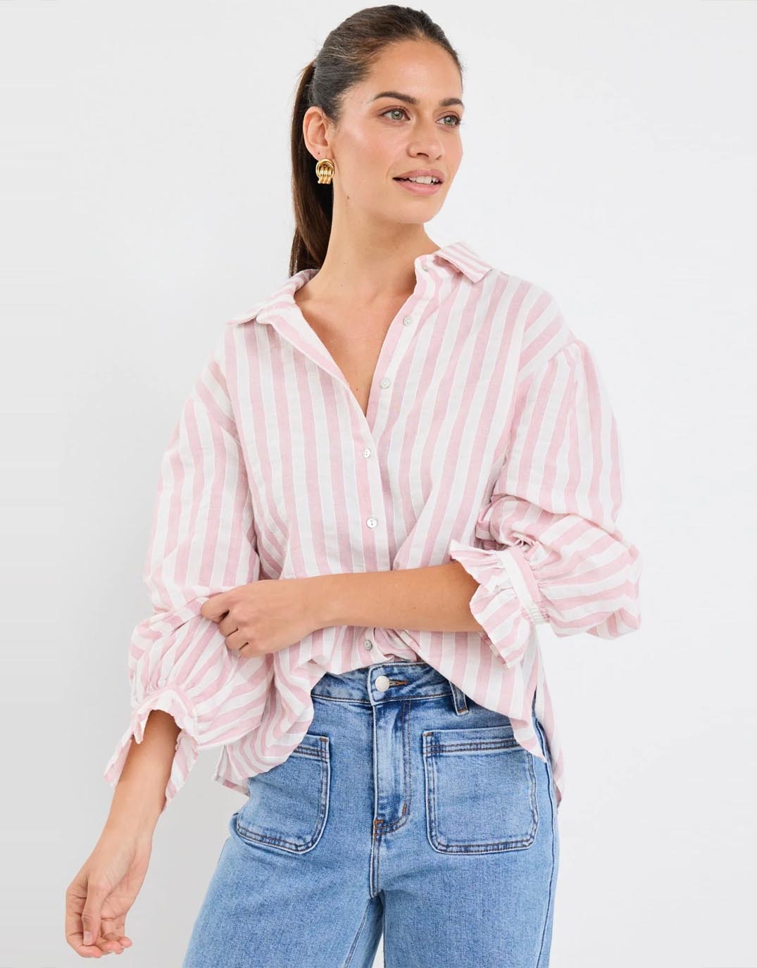 by-rosa-connection-button-front-blouse-pink-stripe-womens-clothing