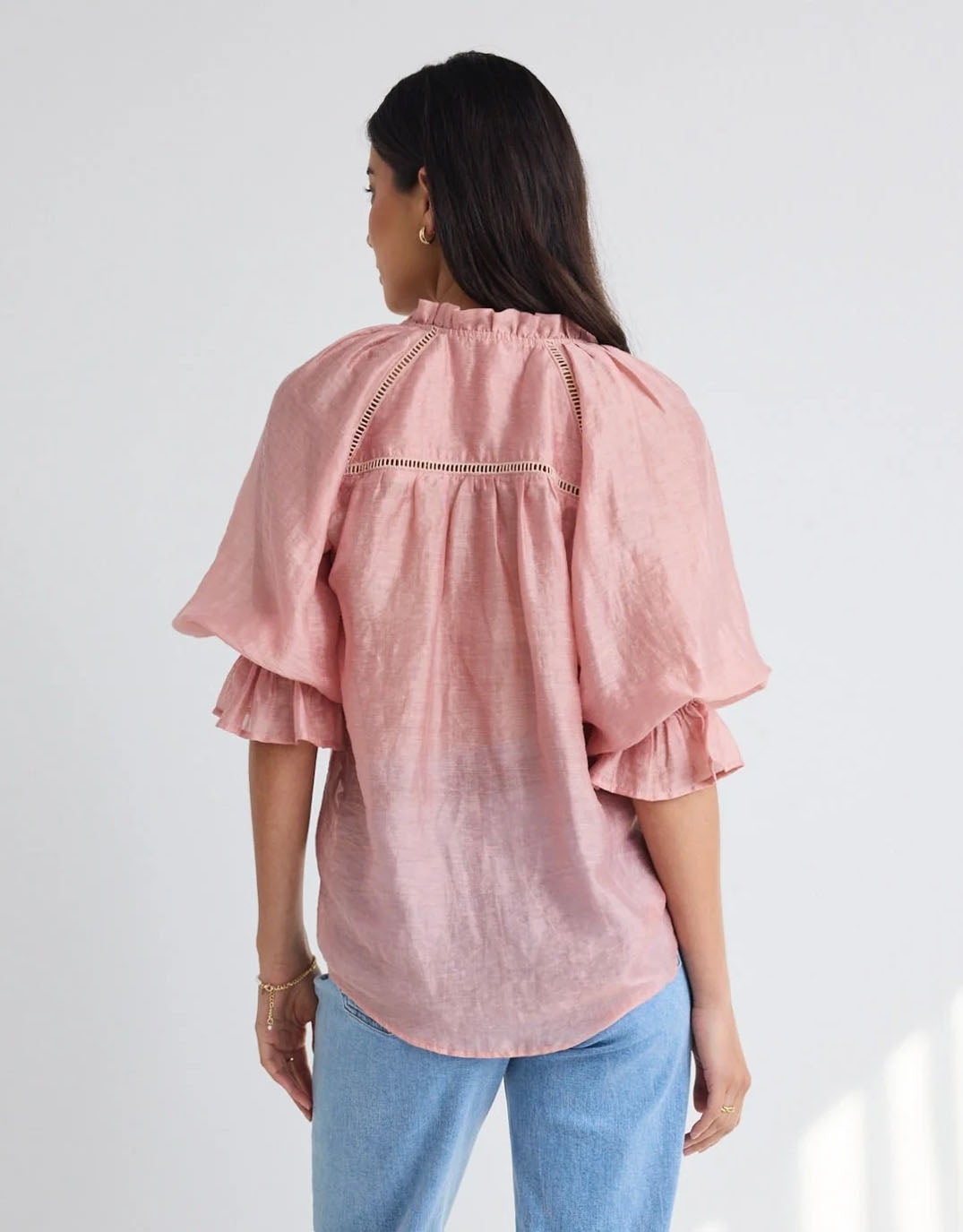 by-rosa-encounter-gathered-button-front-top-blush-womens-clothing