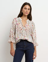 by-rosa-encounter-gathered-button-front-top-cream-floral-womens-clothing