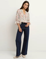 by-rosa-encounter-gathered-button-front-top-cream-floral-womens-clothing