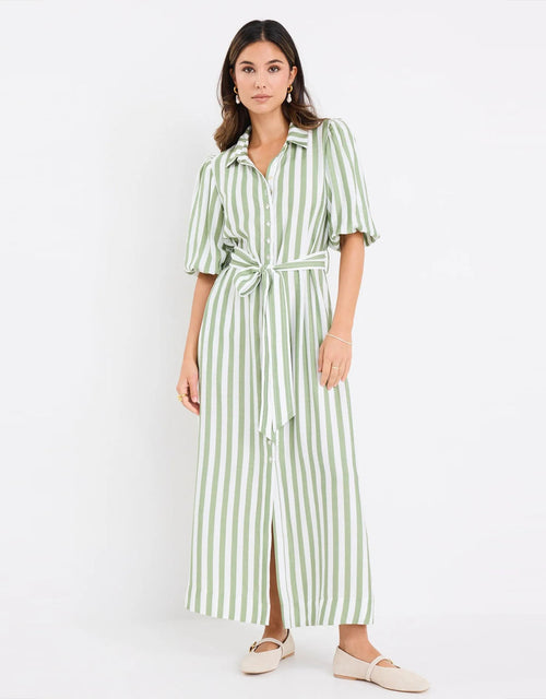 by-rosa-kindred-puff-sleeve-midi-shirt-dress-moss-stripe-womens-clothing