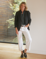 Charlize Drape Shirt - Black/White Piping