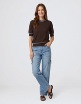 Contrast Trim Knit Top - Choc/Blue