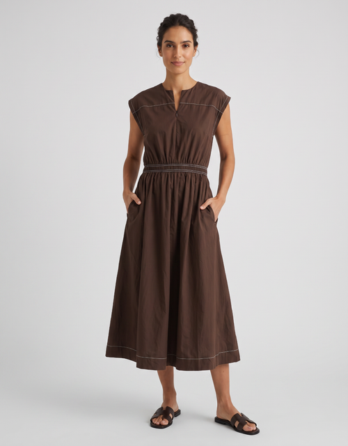 Cooper Contrast Stitch Dress - Chocolate/White