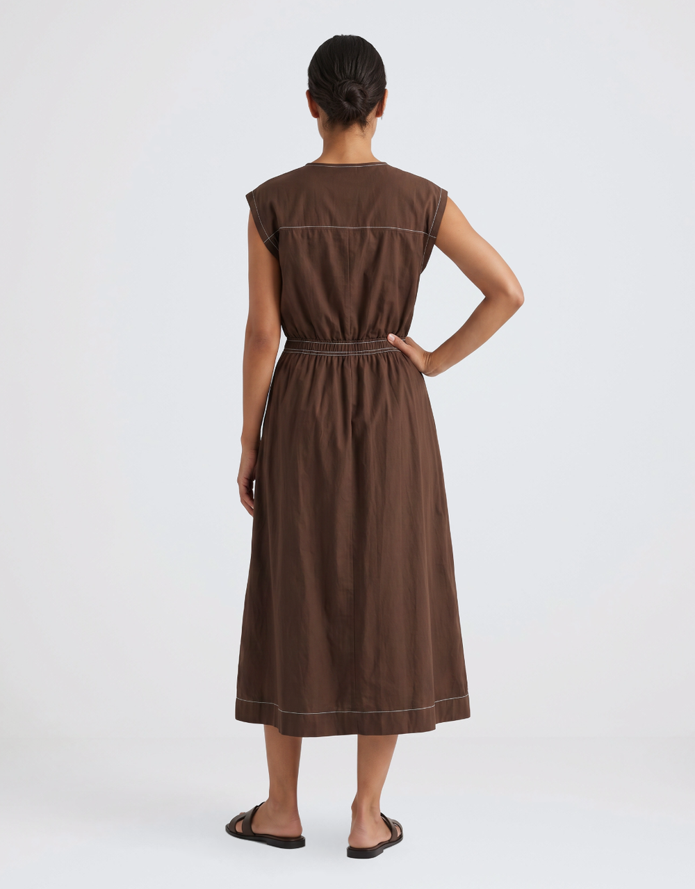 Cooper Contrast Stitch Dress - Chocolate/White