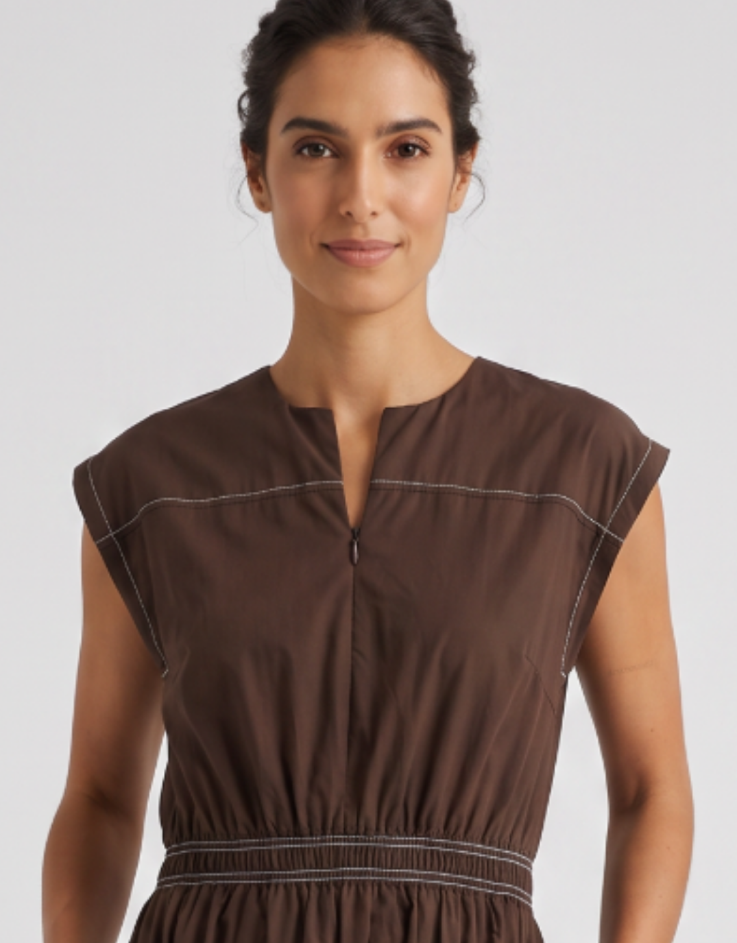 Cooper Contrast Stitch Dress - Chocolate/White