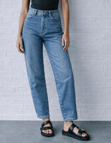 Harper Stretch Mum Barrel Jean - Mid Wash