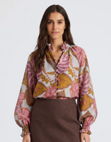 Daria Shirred Blouse - Leaf Print