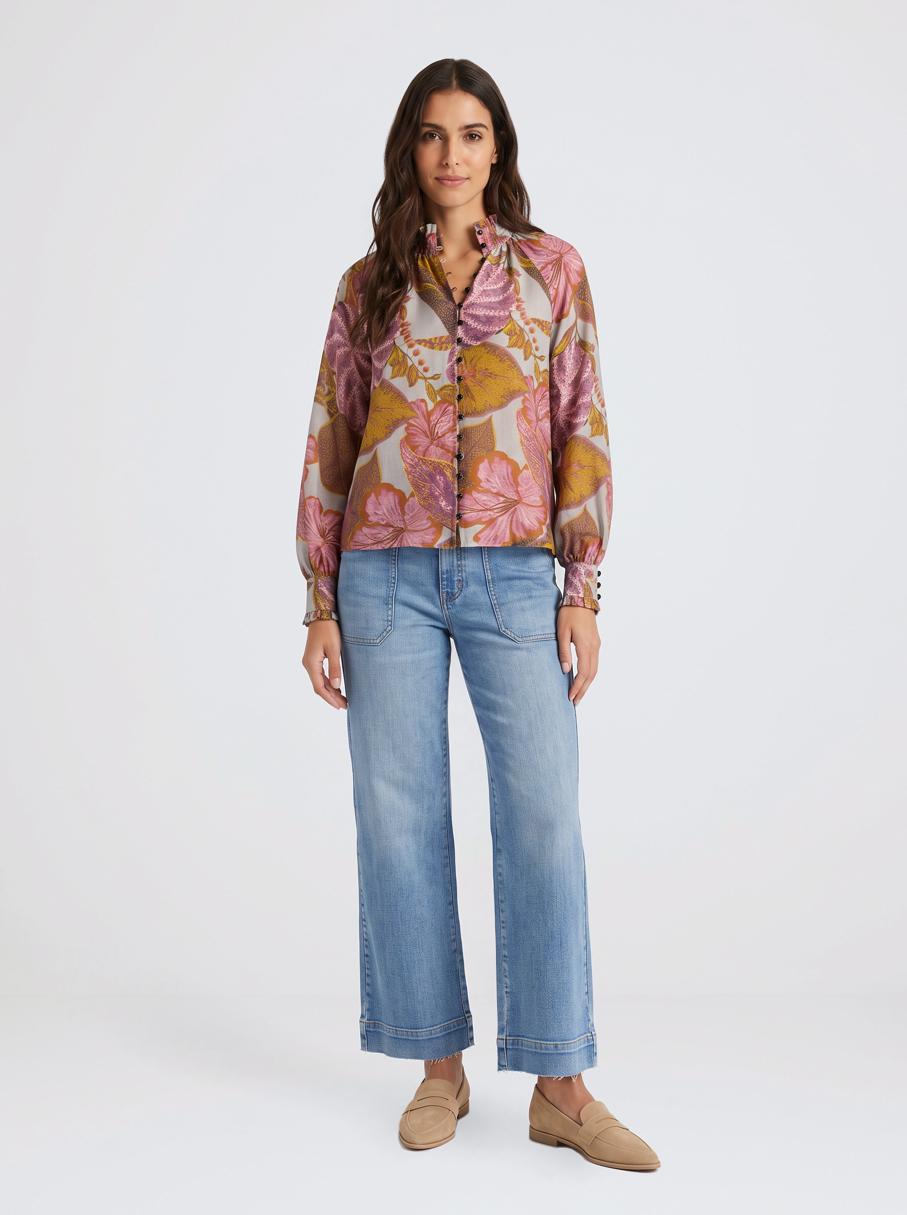 Daria Shirred Blouse - Leaf Print