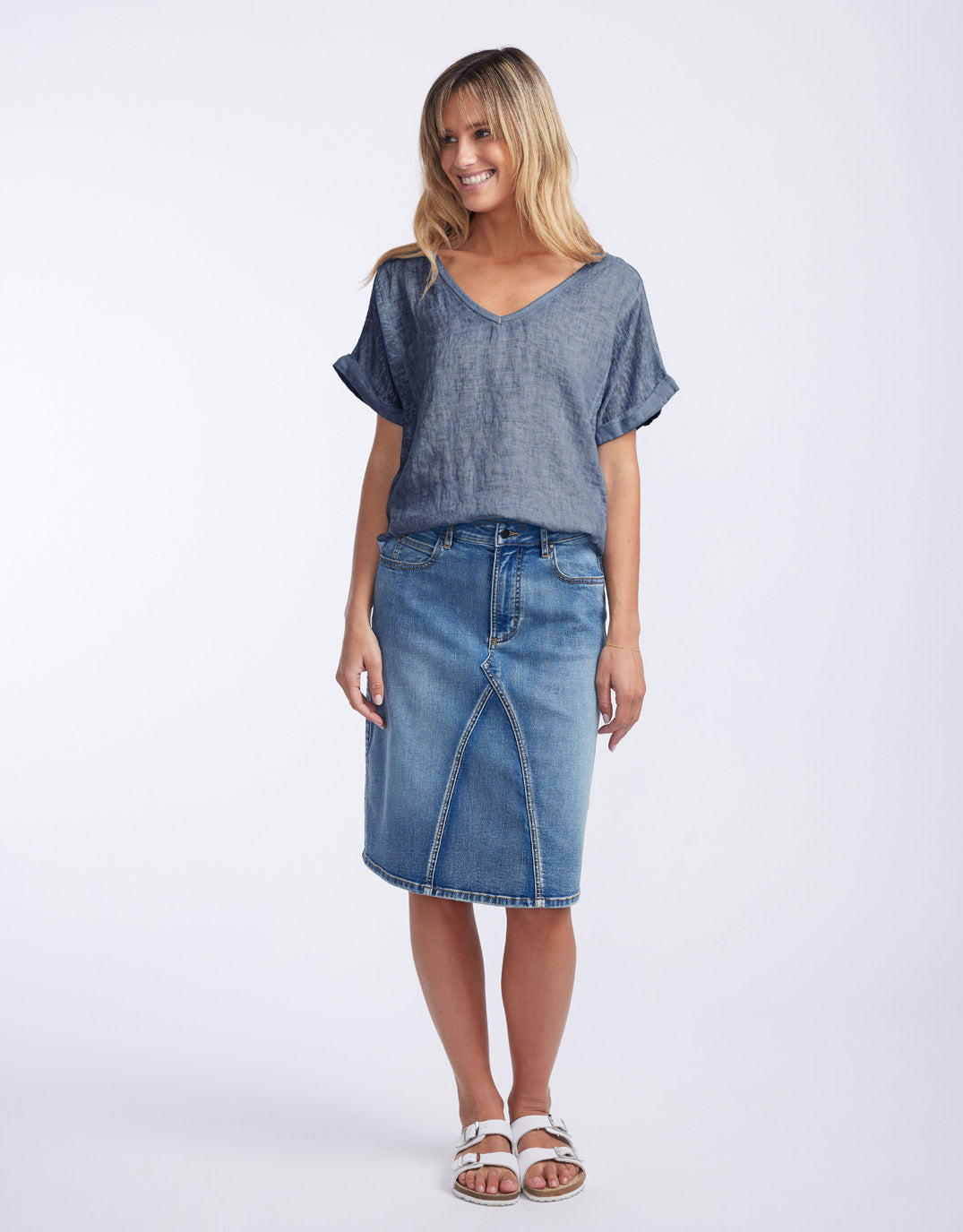 Calypso Linen Short Sleeve Top - Denim