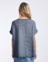 Calypso Linen Short Sleeve Top - Denim