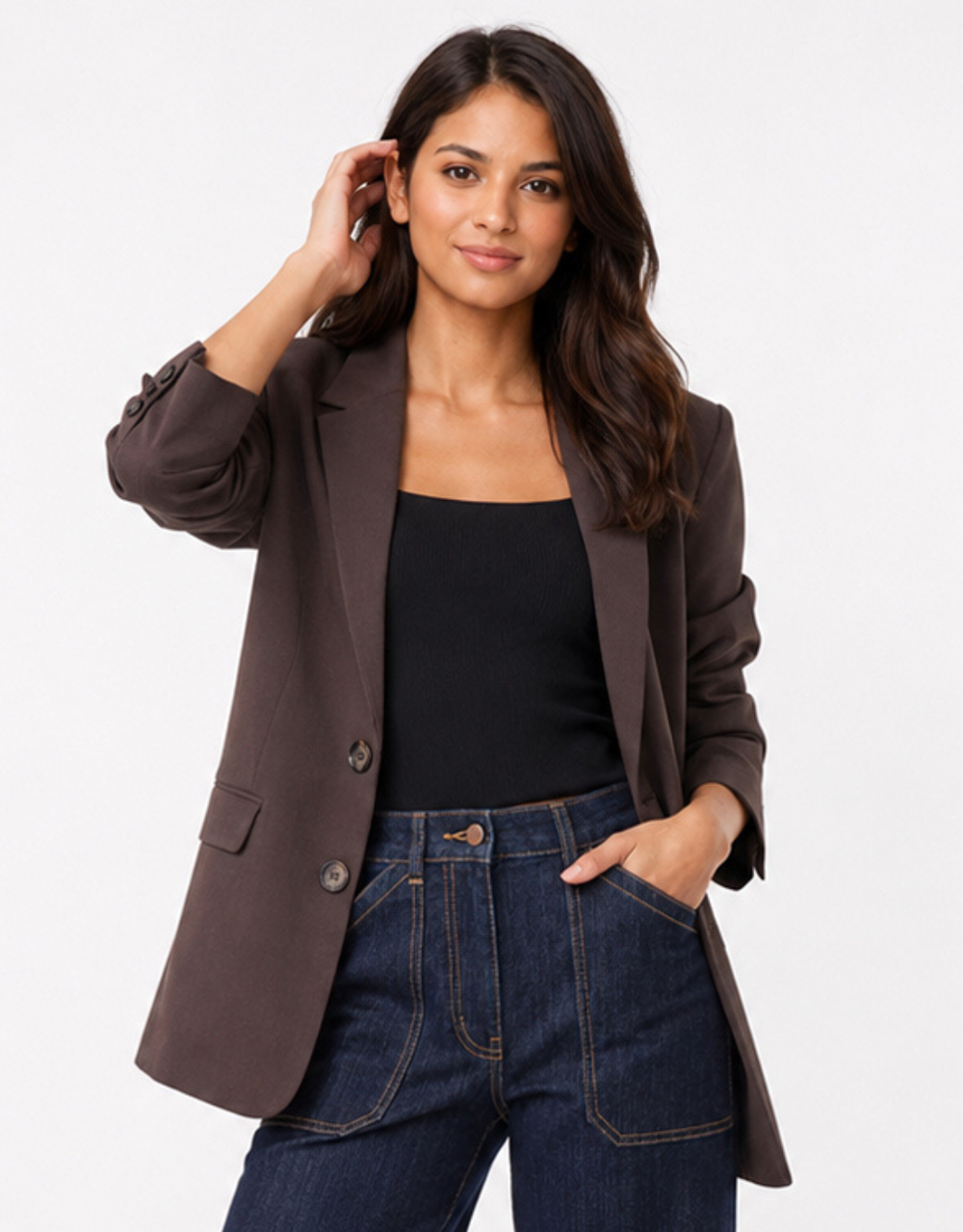 Diploma Two Button Vent Sleeve Blazer - Dark Chocolate