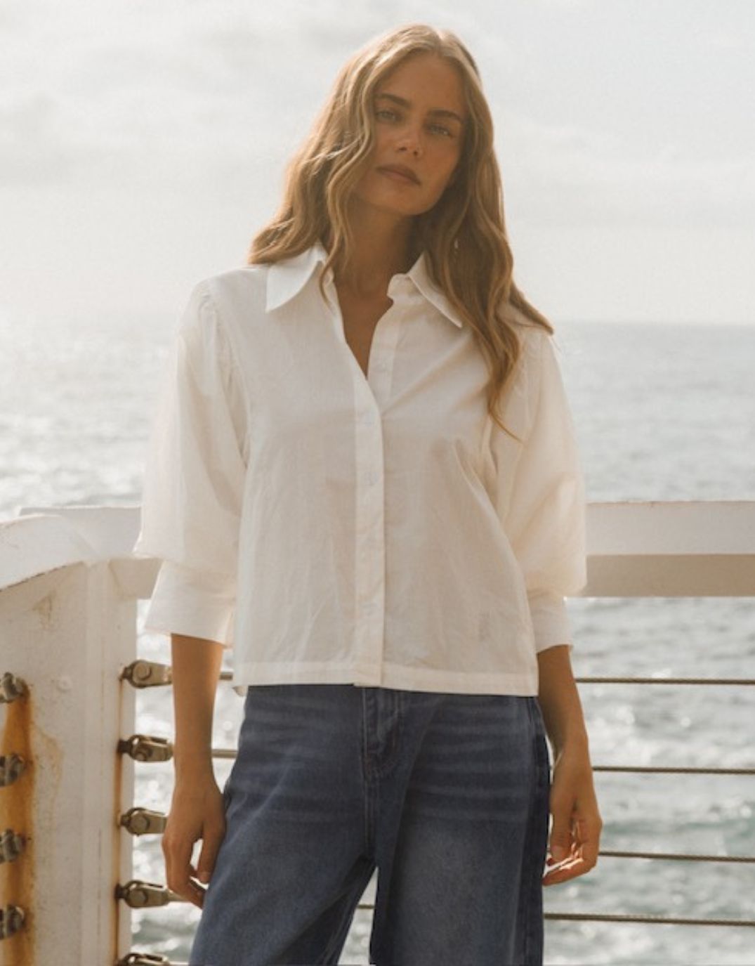 Iria Cropped Cotton Shirt - White