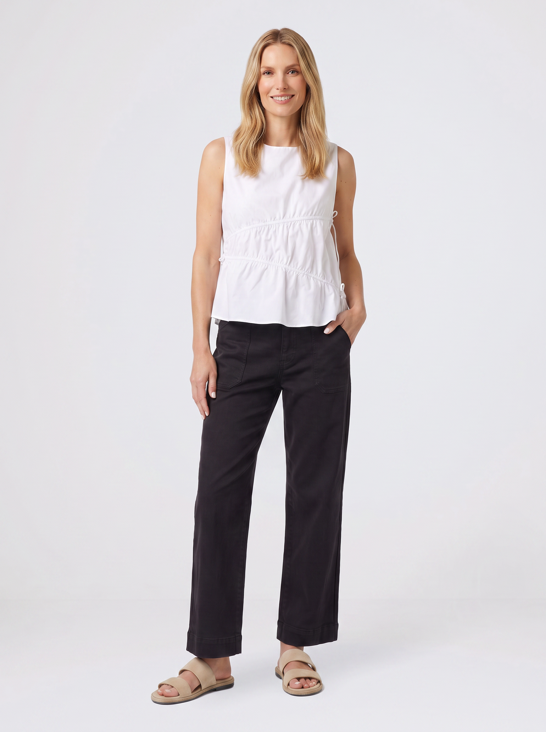 Elin Gathered Tie Top - White