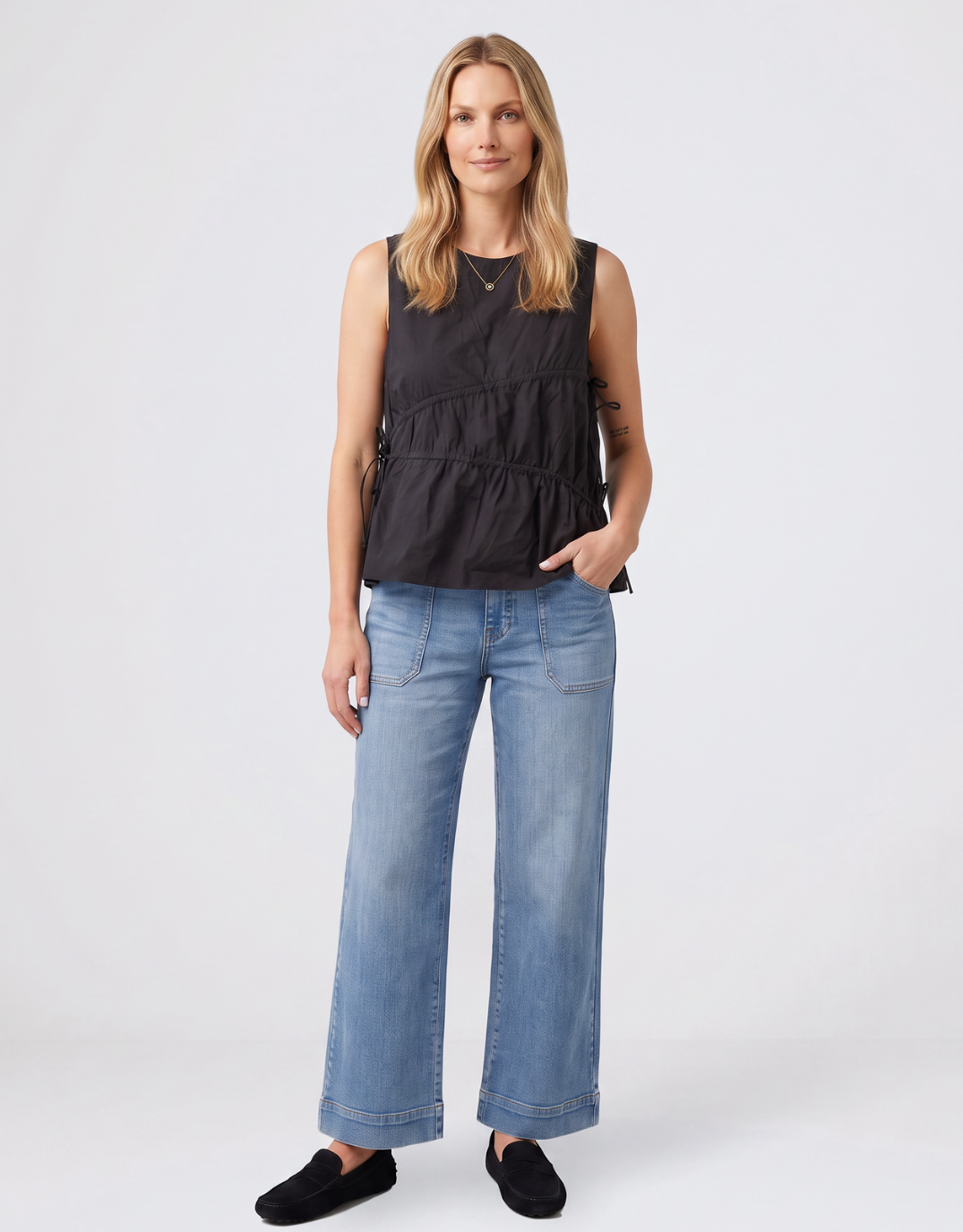 Elin Gathered Tie Top - Black