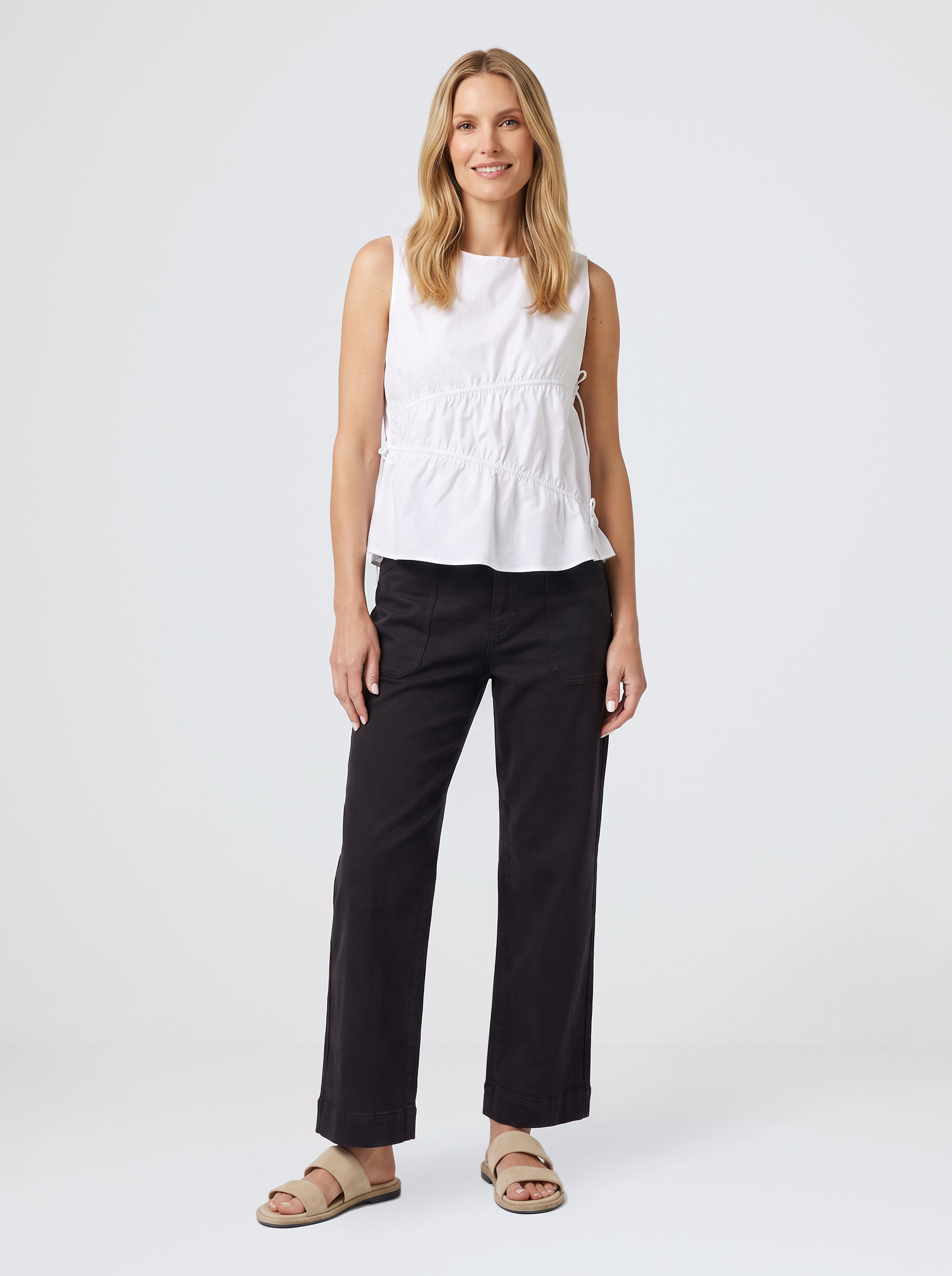 Elin Gathered Tie Top - White