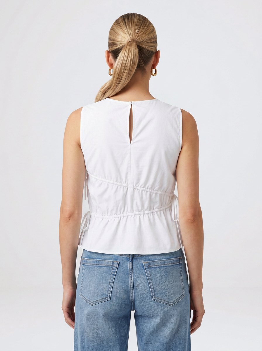 Elin Gathered Tie Top - White