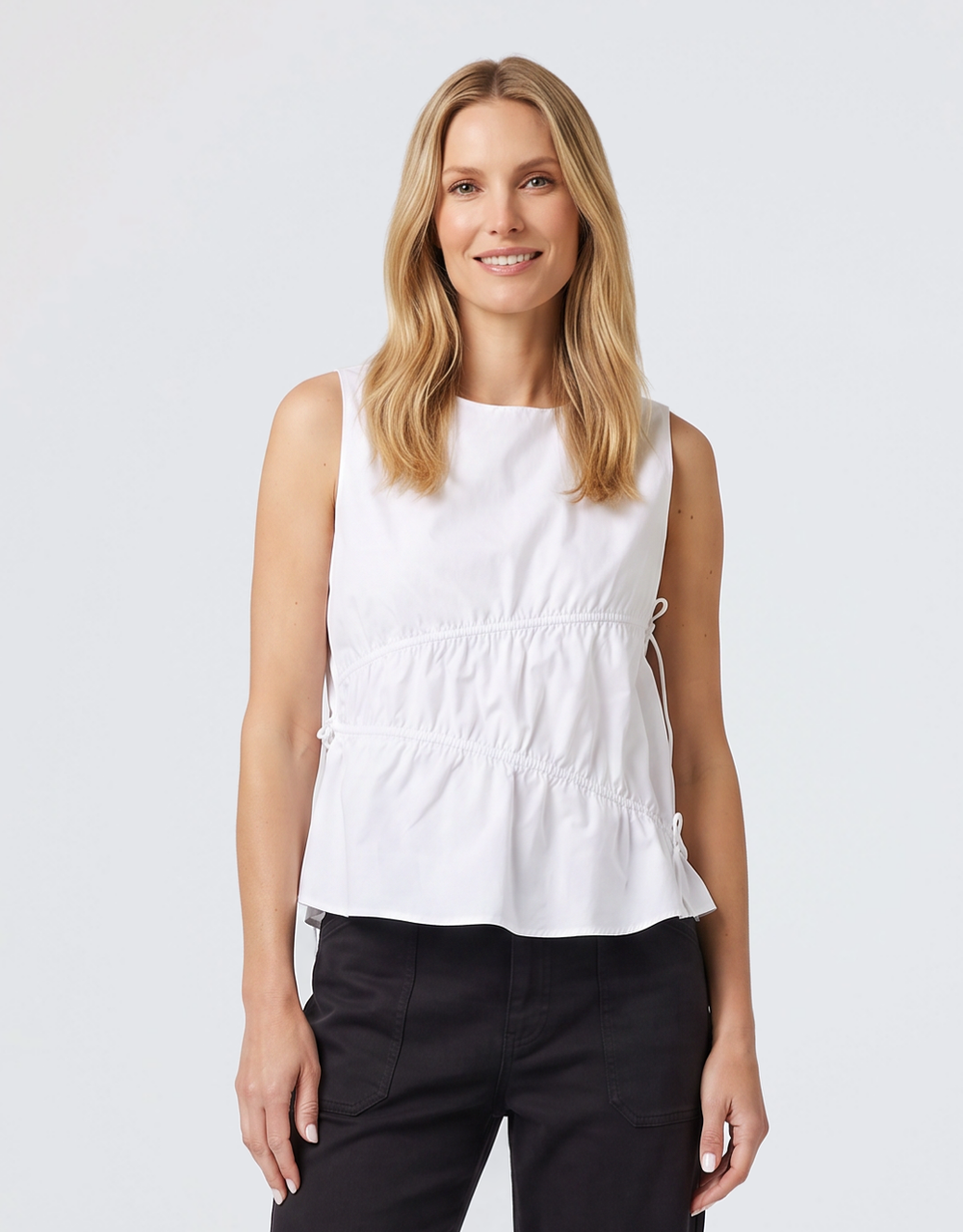 Elin Gathered Tie Top - White