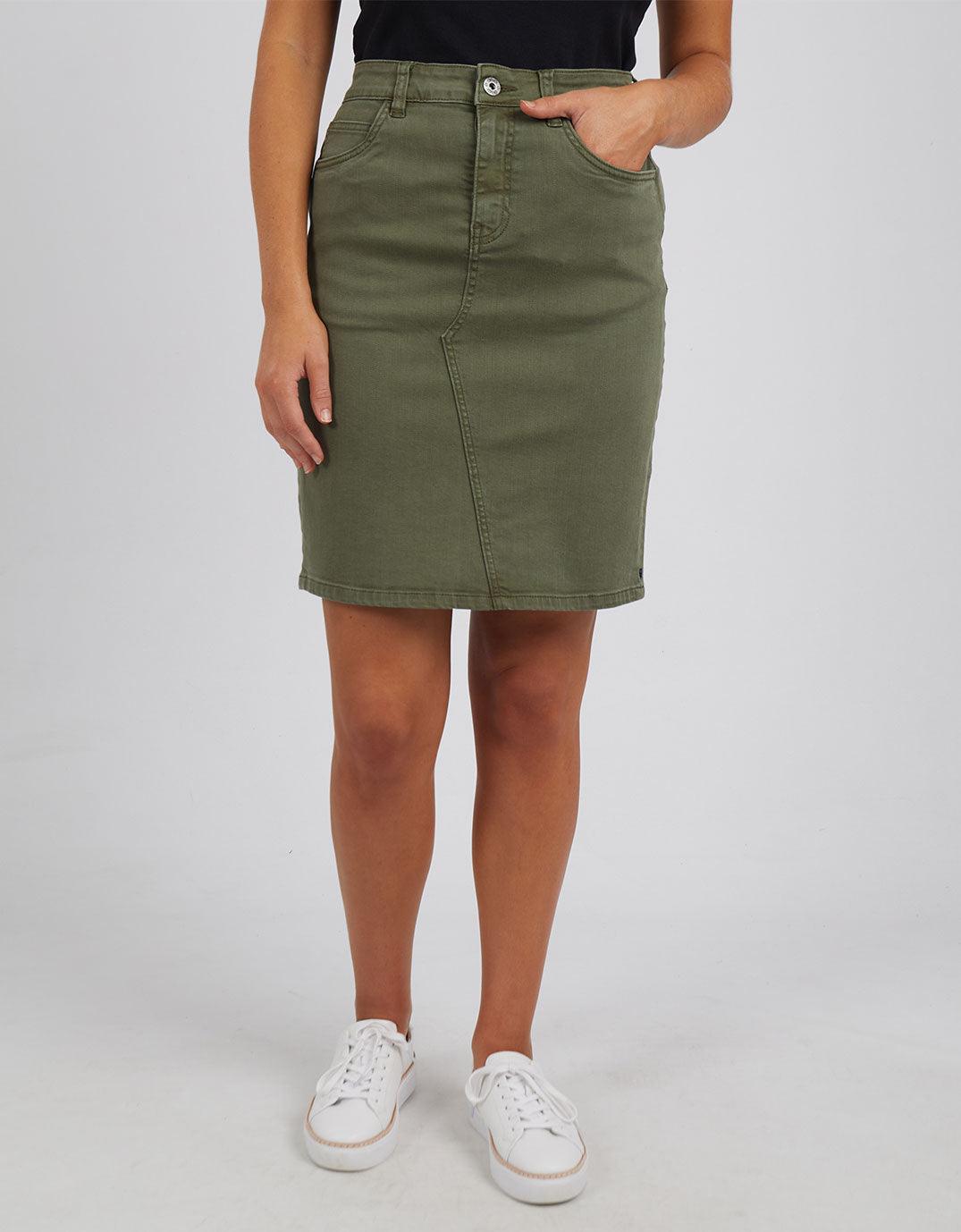 White & Co. | Elm Clothing | Belle Denim Skirt - Washed Khaki | Denim Skirts Australia