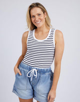 Elm - Indra Stripe Tank - White With Navy Stripe - White & Co Living Tees & Tanks