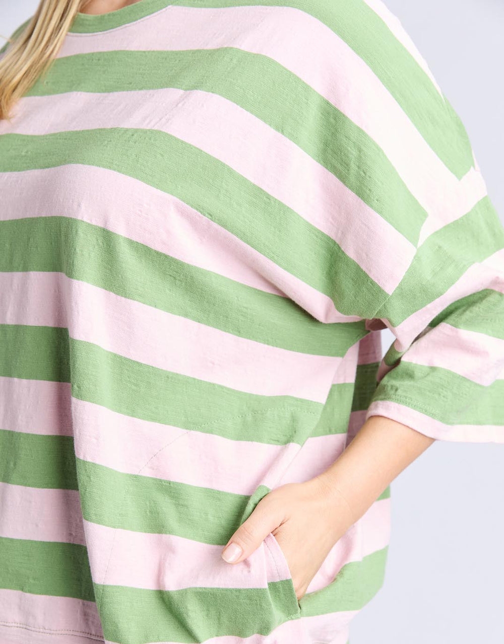 elm-mazie-block-stripe-sweat-forest-green-pink-lady-stripe-womens-clothing