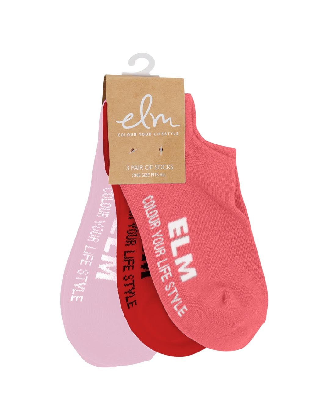 No Show Sock 3pk - Red/Sugar Coral/Pink Lady