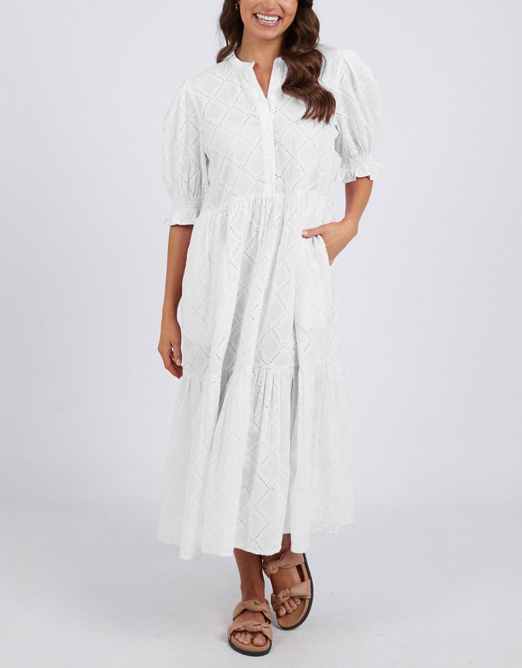 Elm - Ottilie Broderie Dress - Pearl - White & Co Living Dresses