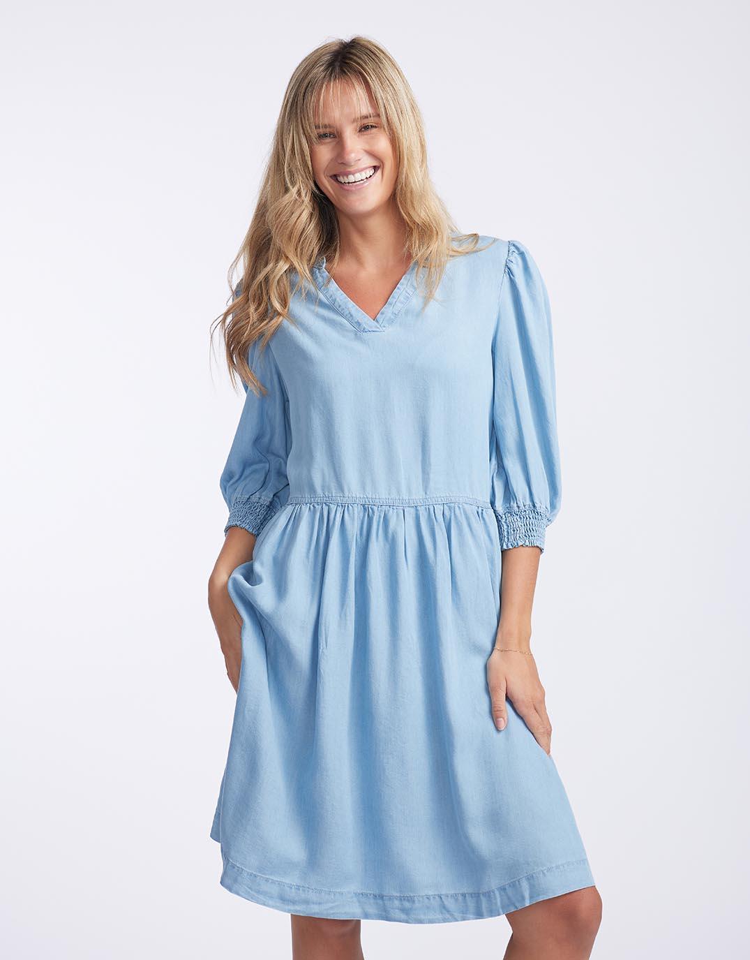 Buy Shanee Chambray Dress - Blue Elm for Sale Online Australia | White ...