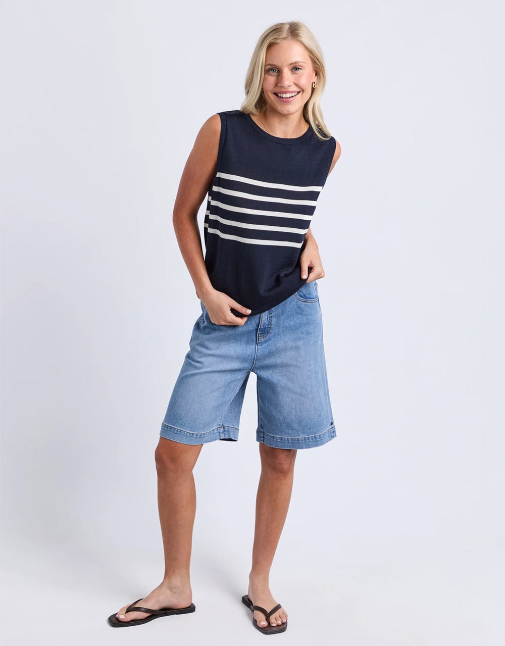 Striped Knit Tank - Navy