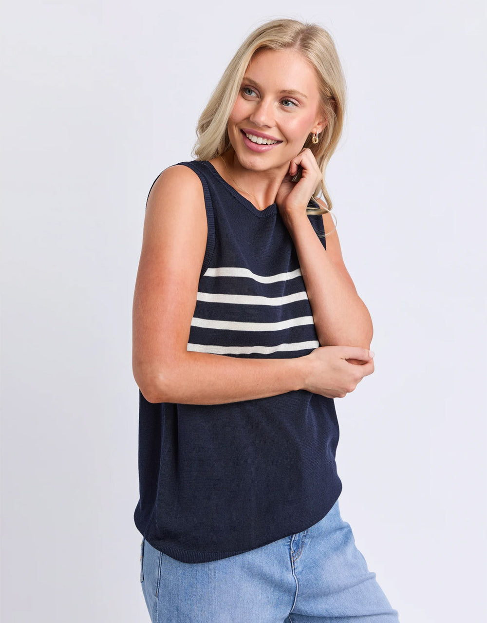 Striped Knit Tank - Navy