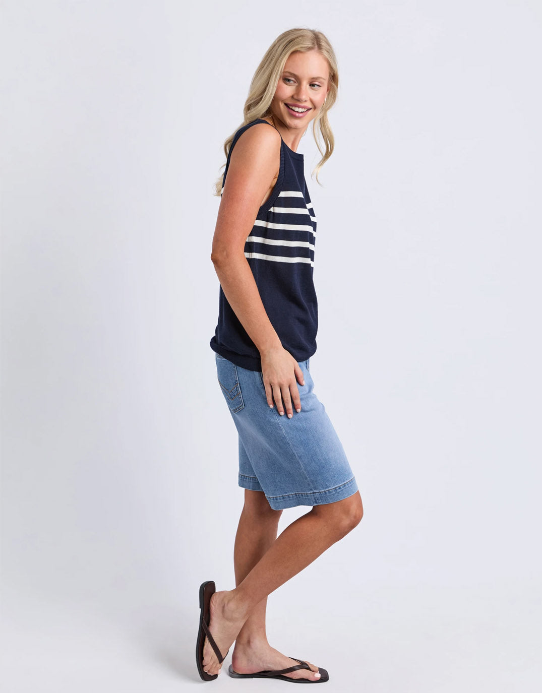 Striped Knit Tank - Navy