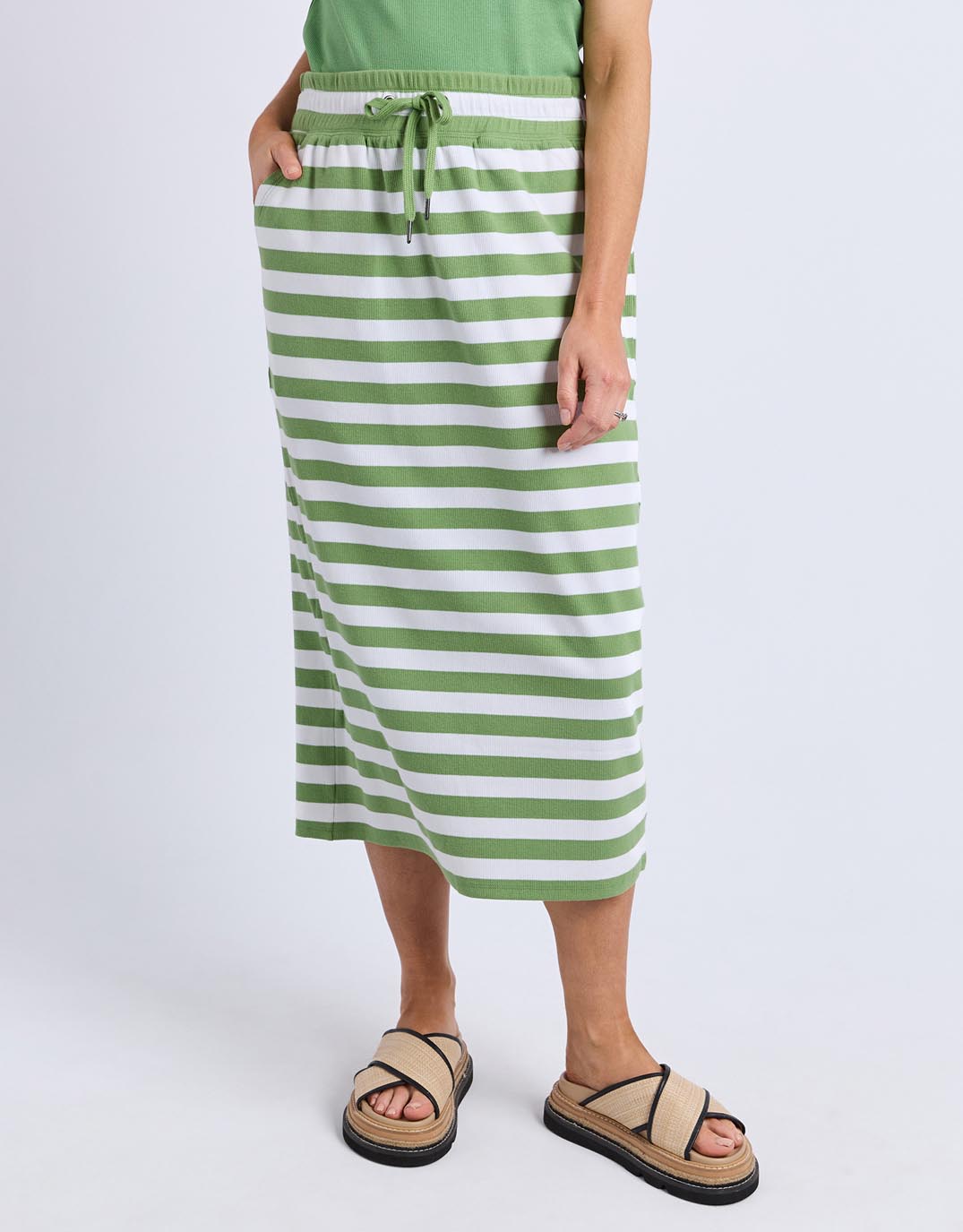 elm-sunset-stripe-skirt-forest-green-white-stripe-womens-clothing