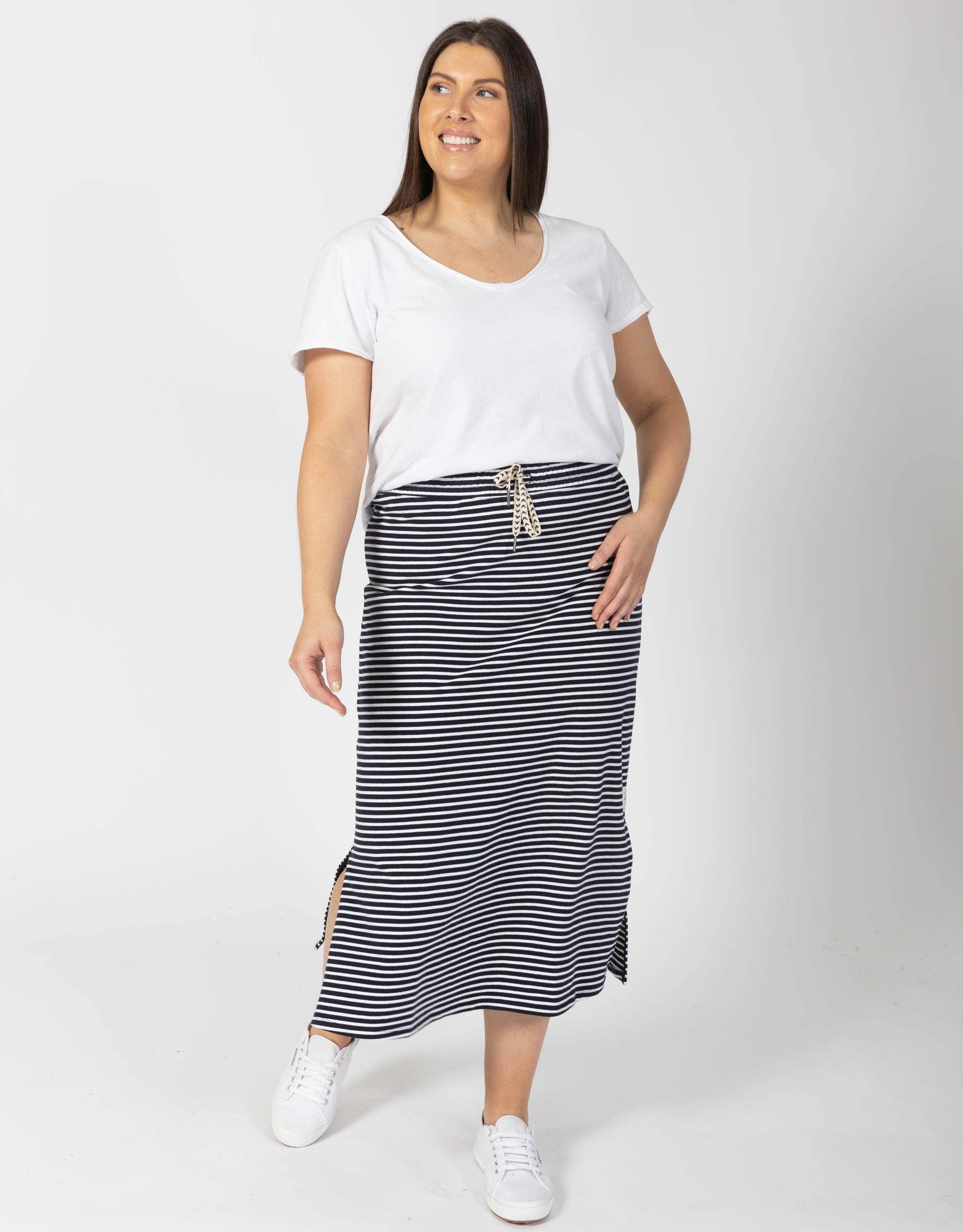 Elm - Travel Skirt - Navy/White Stripe - White & Co Living Skirts