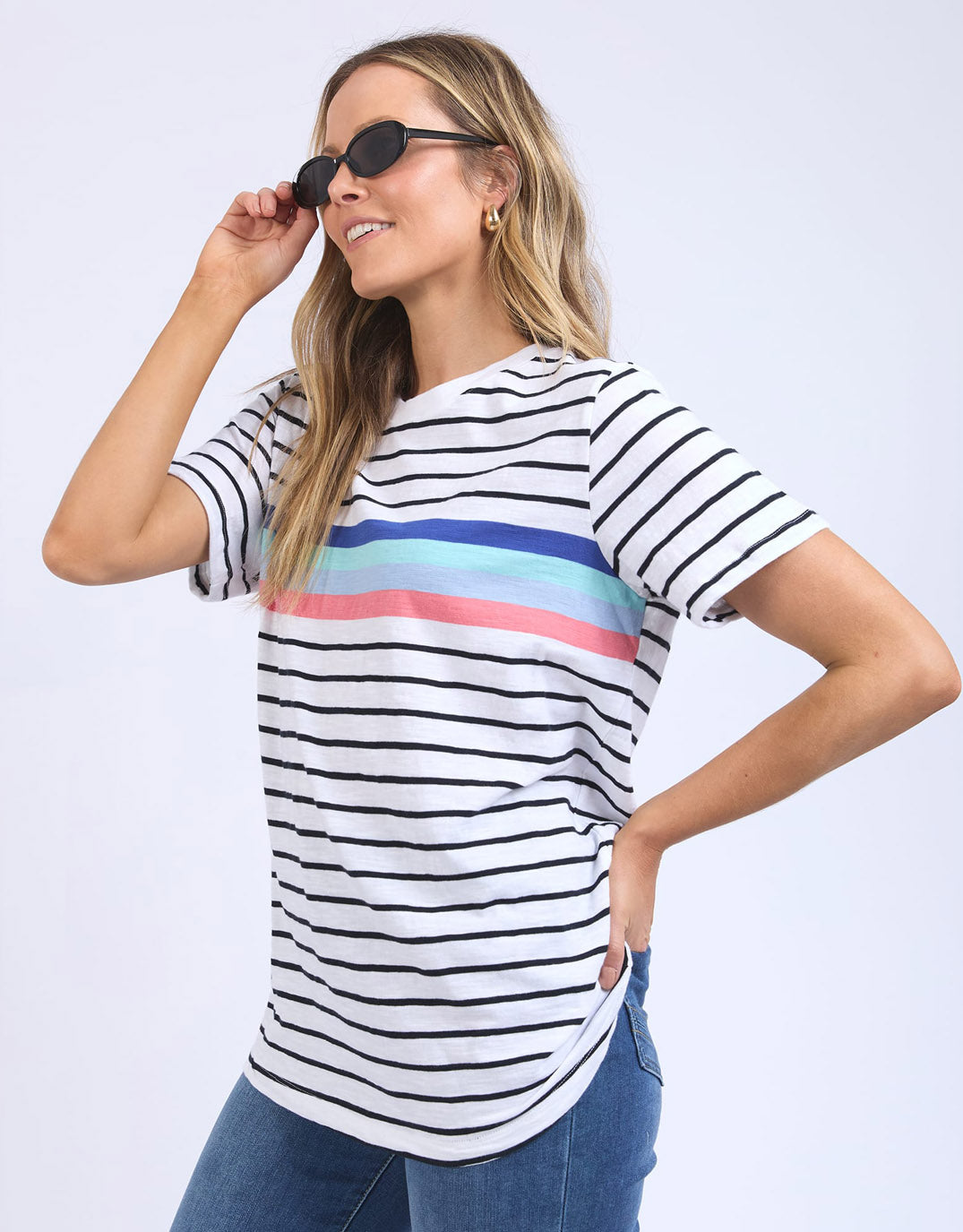 Zena Tee - White And Navy Stripe