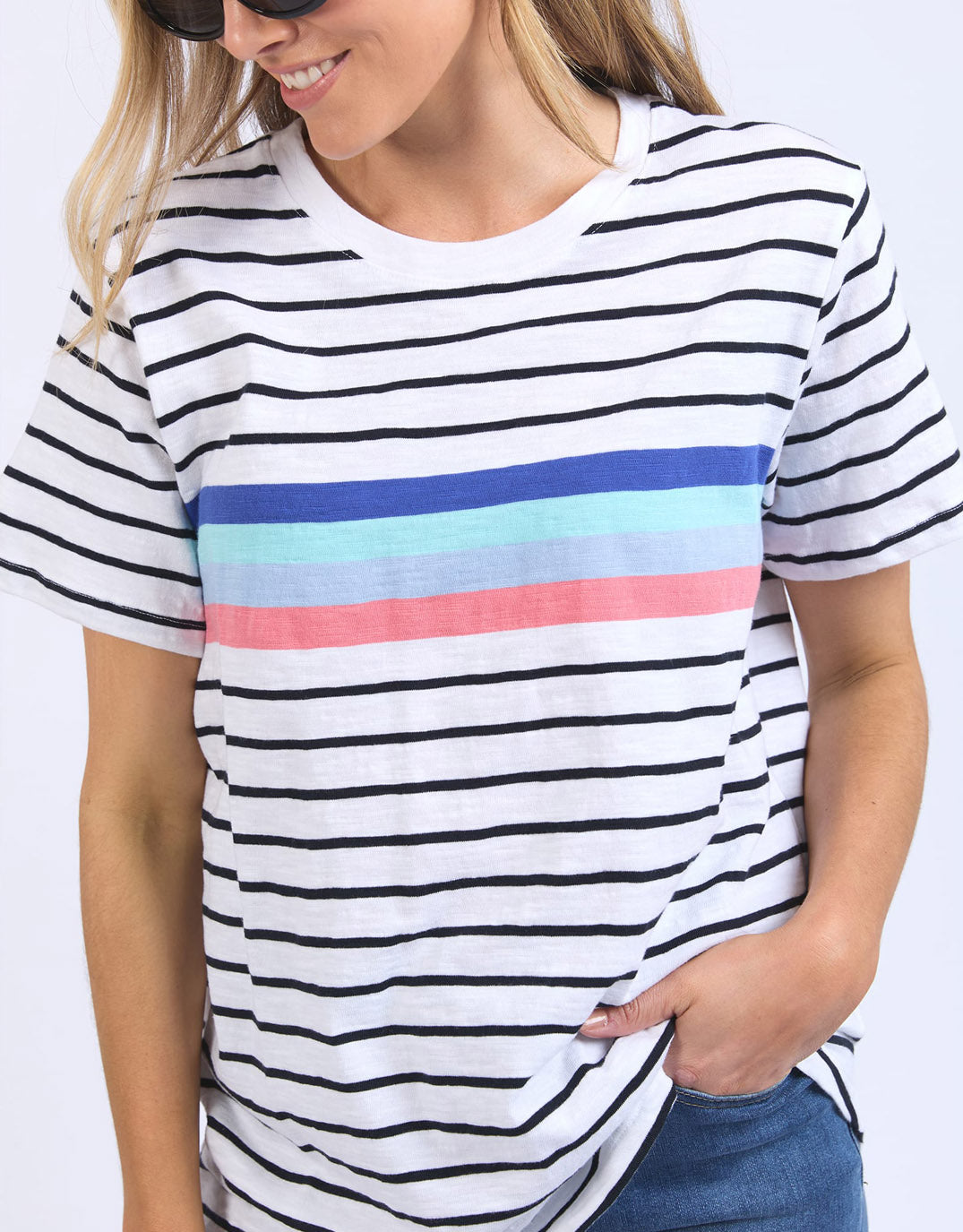 Zena Tee - White And Navy Stripe