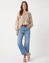 Eloise Tie Neck Floral Blouse - Natural/Multi