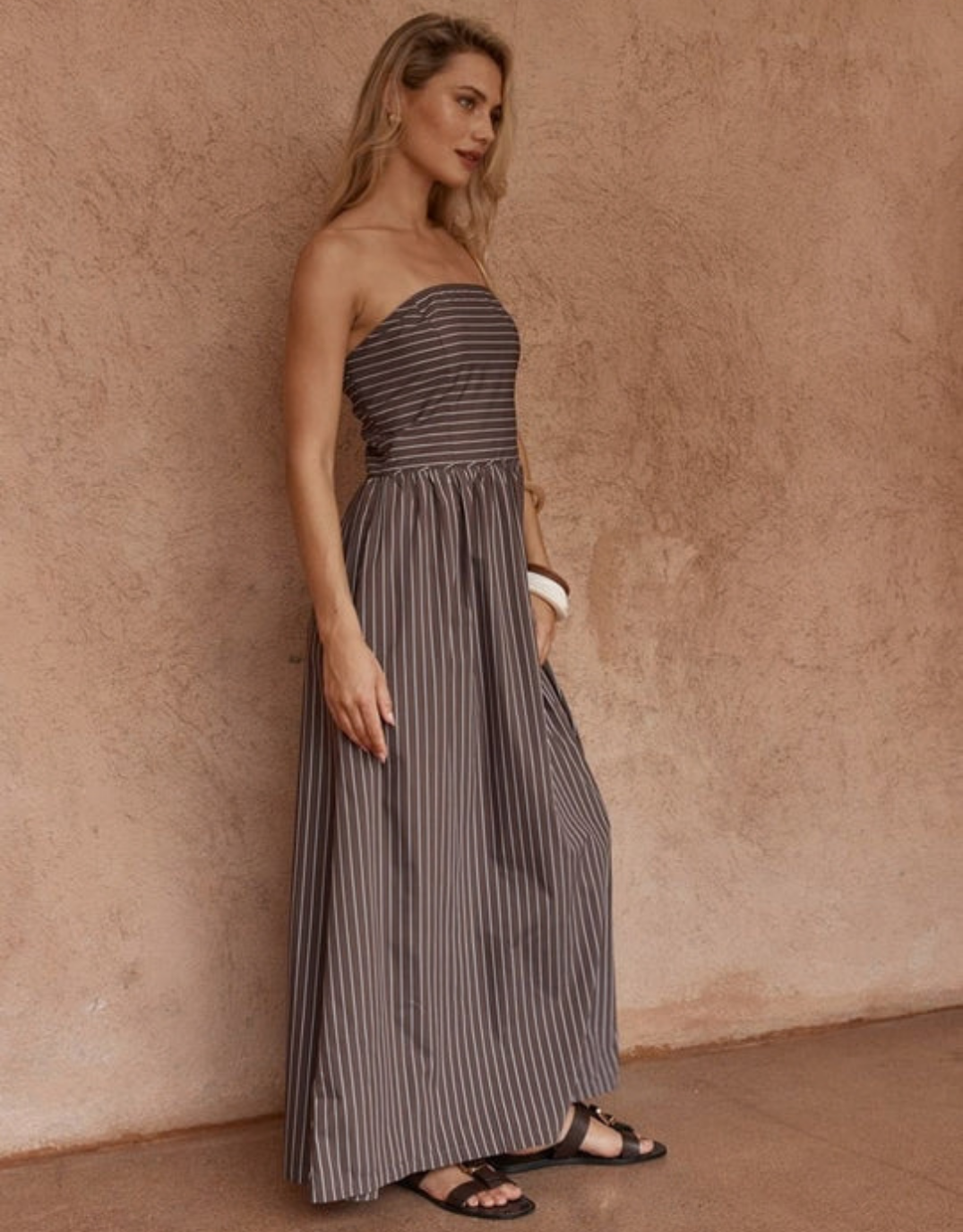 Everley Strapless Dress - Choc Stripe