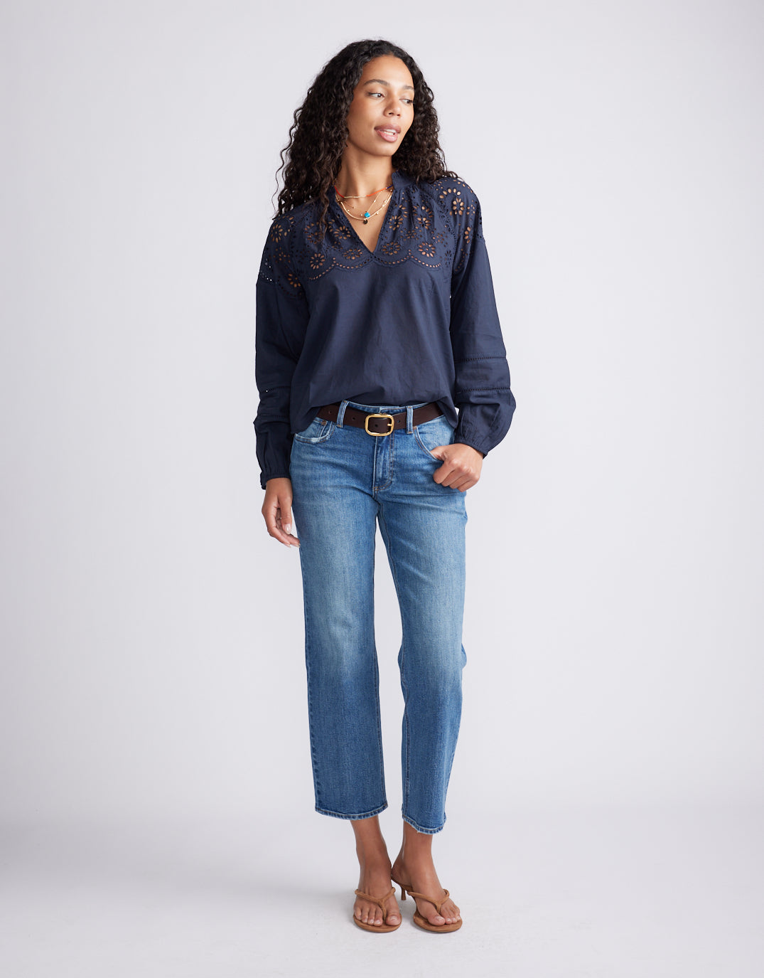 Fleur Broderie Blouse - Navy