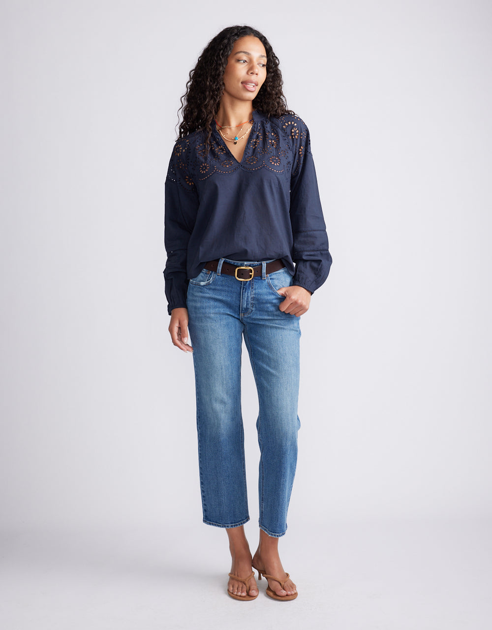 Fleur Broderie Blouse - Navy