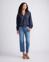 Fleur Broderie Blouse - Navy