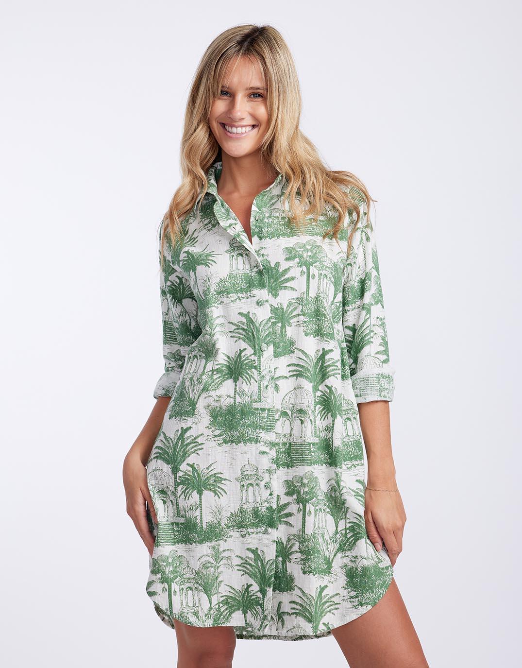 Buy Blanca Mini Shirt Dress - Khaki Palm Florencia The Label for Sale ...