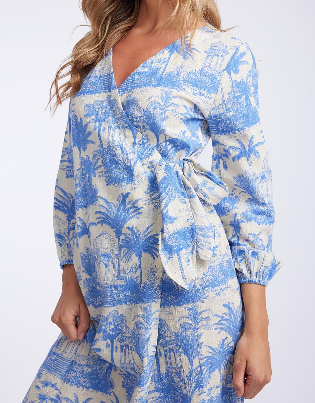 Palm print shop wrap dress