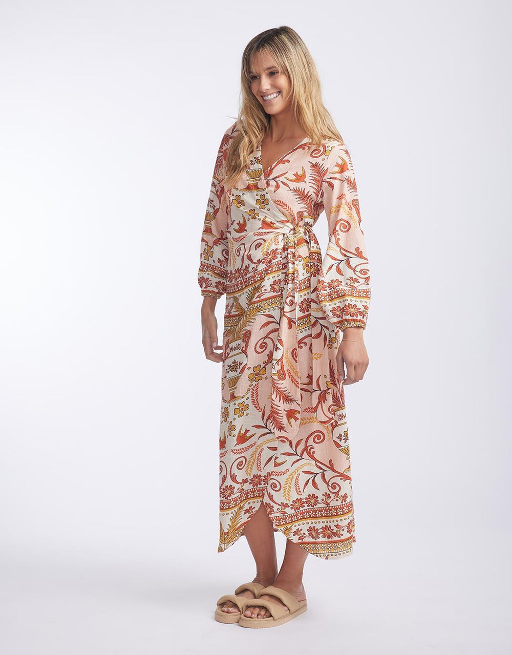 Florencia The Label - Porter Wrap Maxi Dress - Briscola Print - White & Co Living Dresses