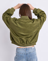 Evie Suede Bomber - Olive